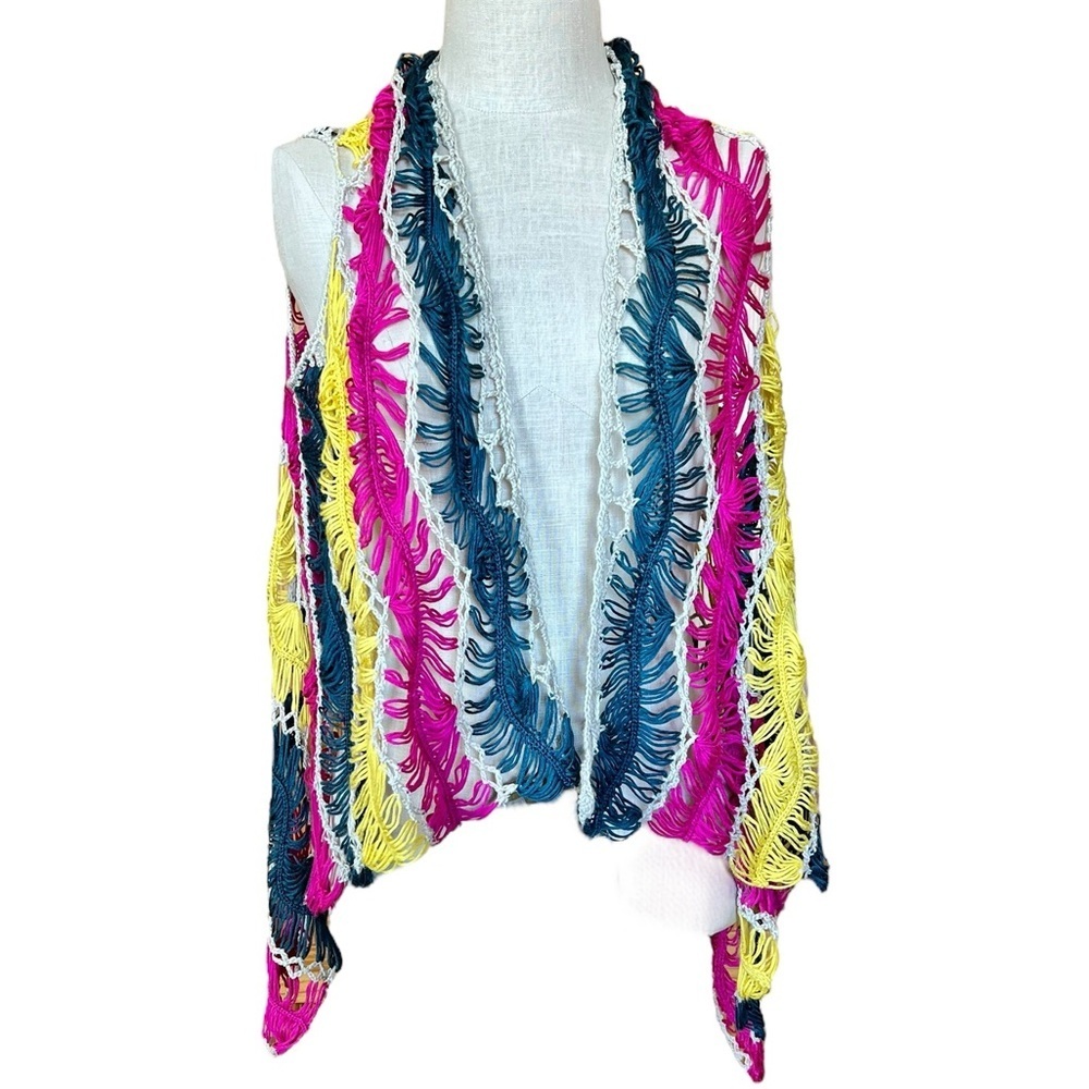 Umgee Small/Medium Colorful Crochet Cardigan Vest Boho Festival - Picture 2 of 9